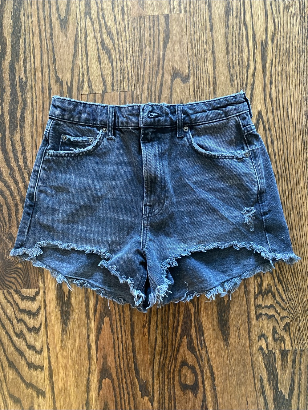 Zara Washed Black Distressed Denim Shorts